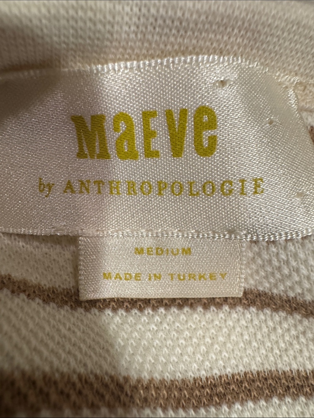 Anthropologie Cream and Tan Striped Button-Shoulder Long Sleeve Top - Picture 10 of 12